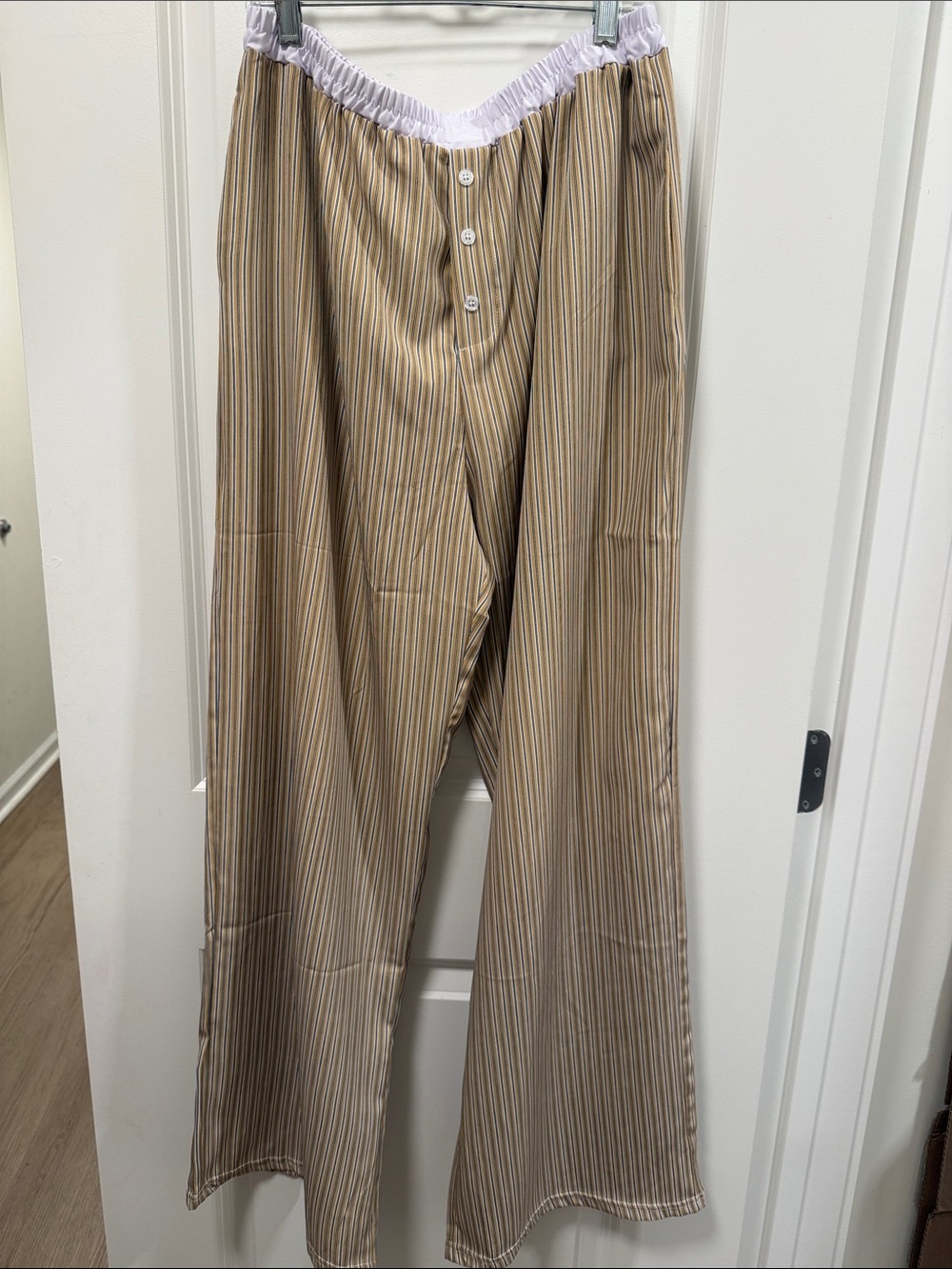 Women’s Beige Pinstripe Wide-Leg Pajama Style Pants